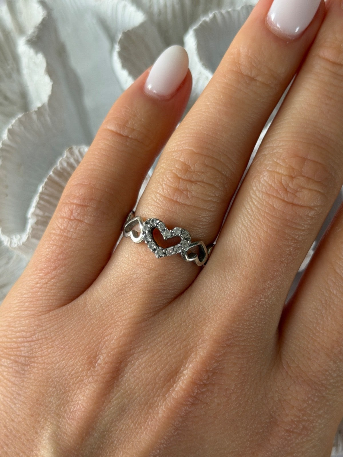 925 Sterling Silver White Topaz Heart Ring Size 7