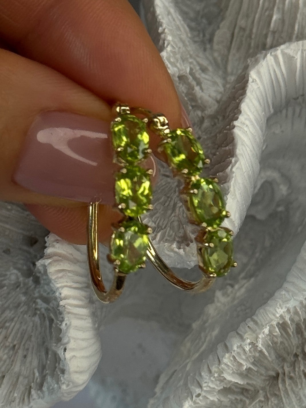 925 Sterling Silver Gold Plated Peridot Earrings Length 1.10 Inch