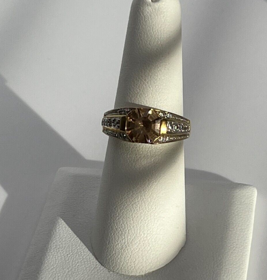 925 Sterling Silver Gold Plated Citrine & CZ Ring Size 6.5