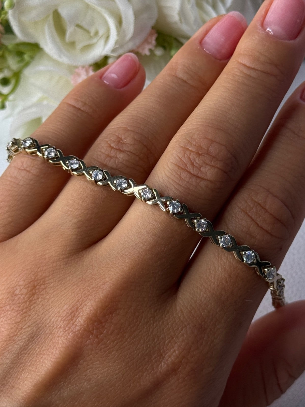 925 Sterling Silver Gold Plated CZ Bracelet Length 7.5 Inch