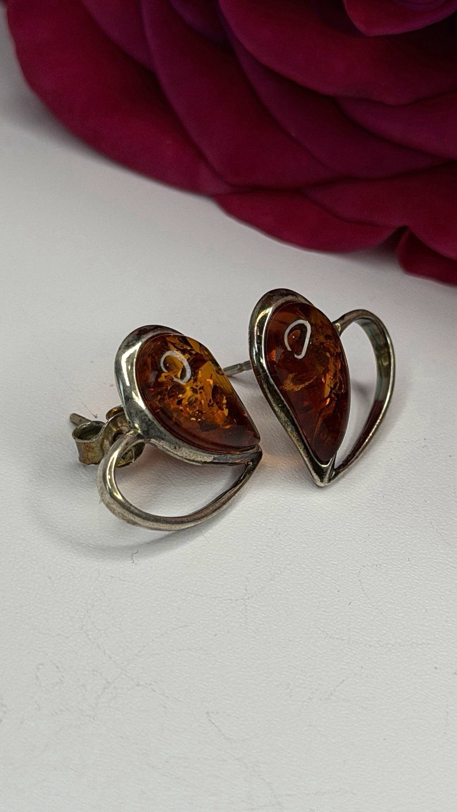 Heart 925 Sterling Silver Amber Earrings