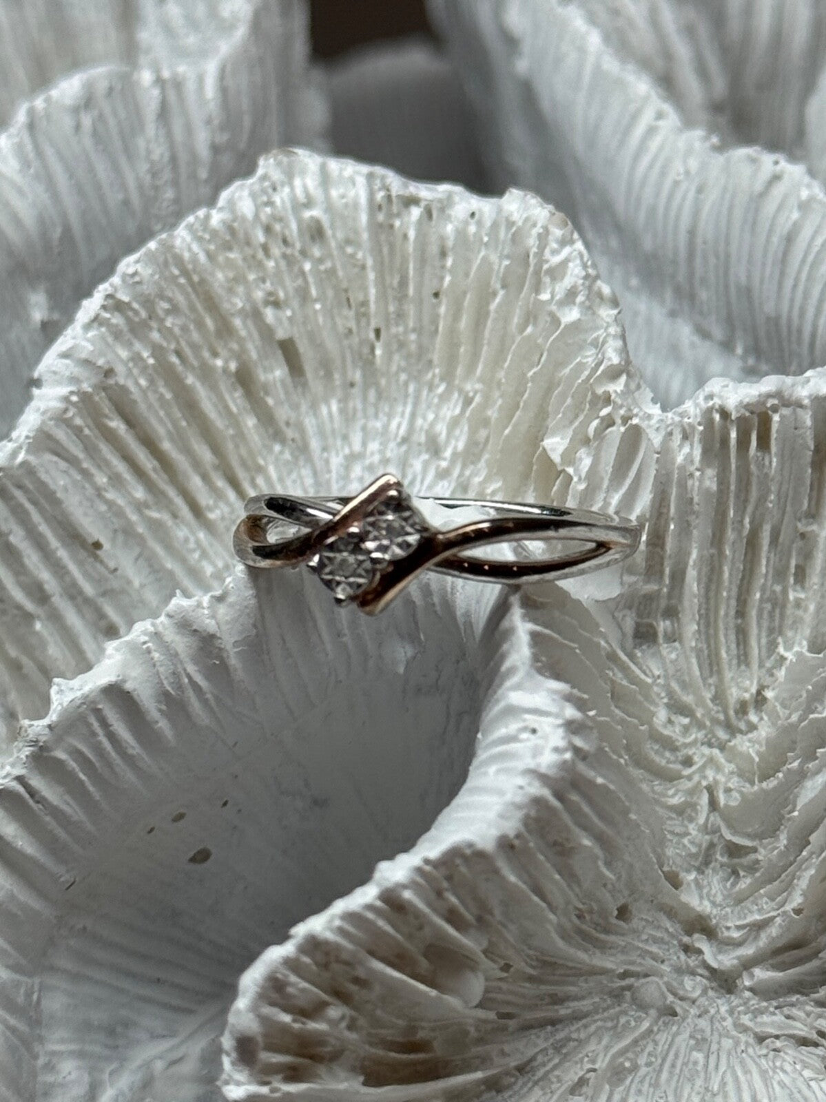 925 Sterling Silver Gold Plated Part White Sapphire Ring Size 6