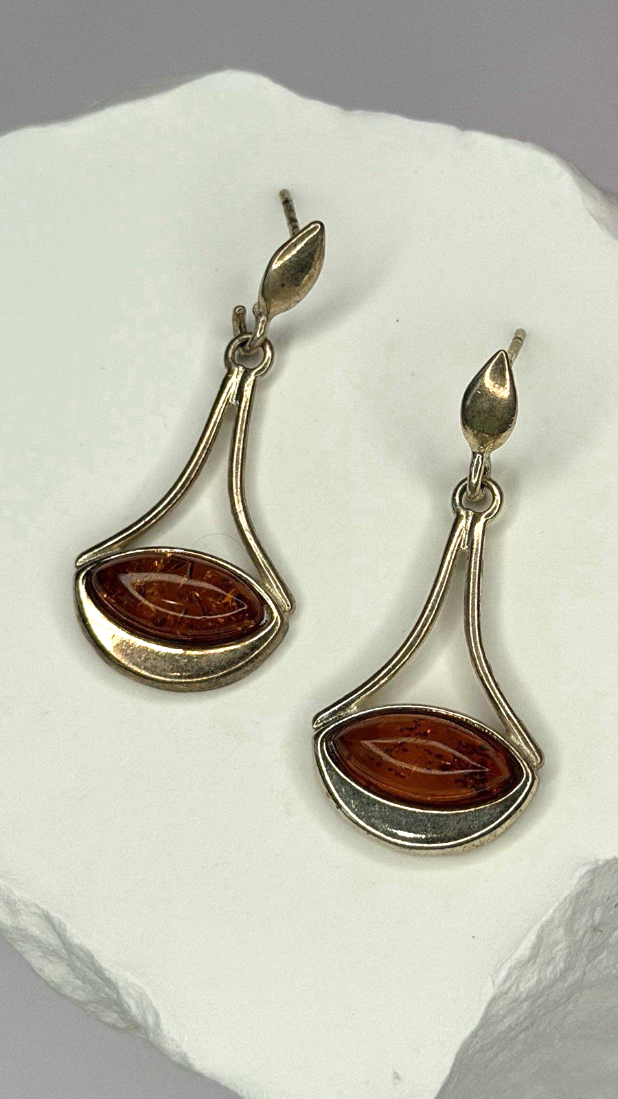 925 Sterling Silver Amber Drop Earrings
