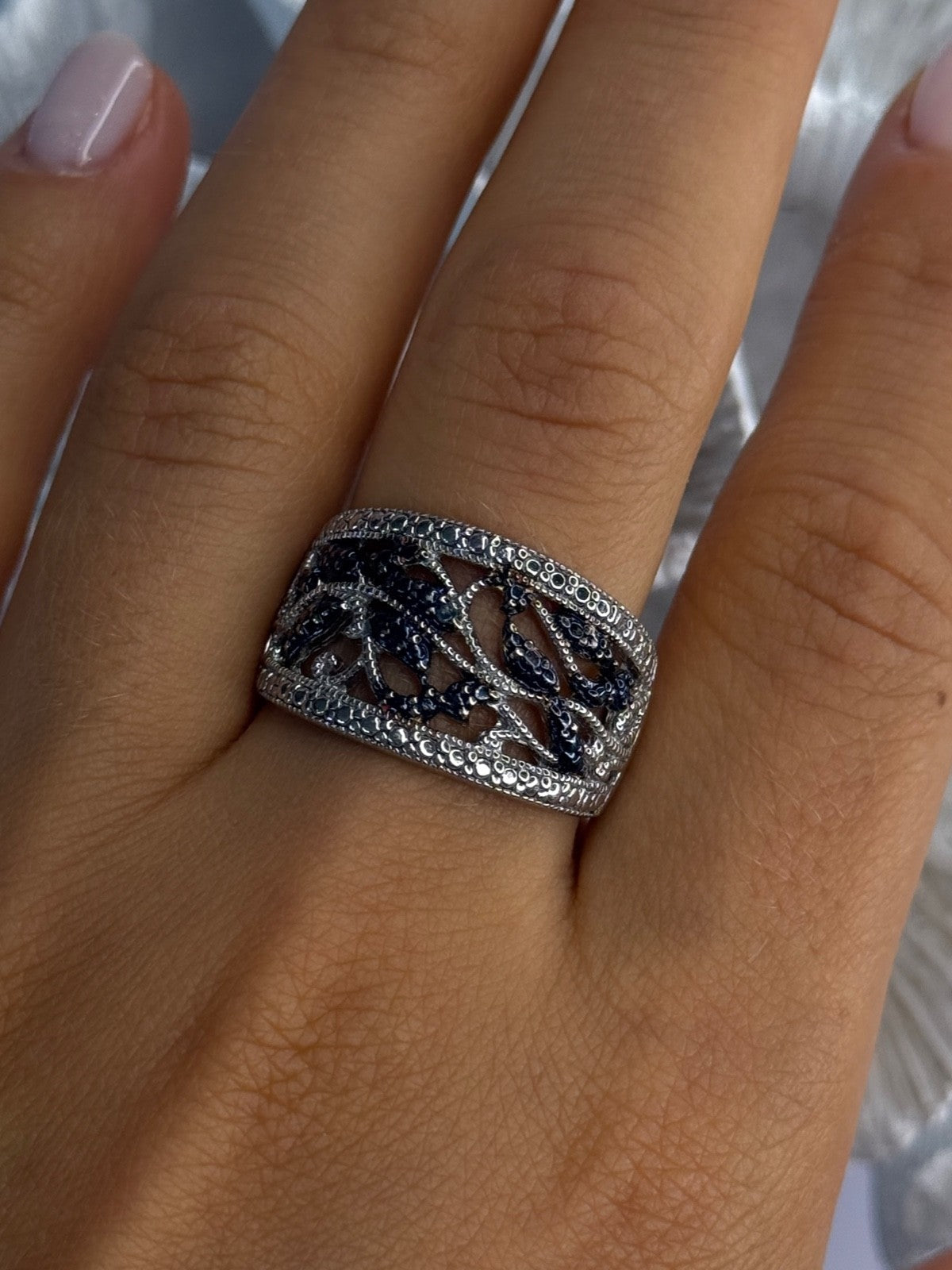 925 Sterling Drop Silver Leaf Design Ring Size 10