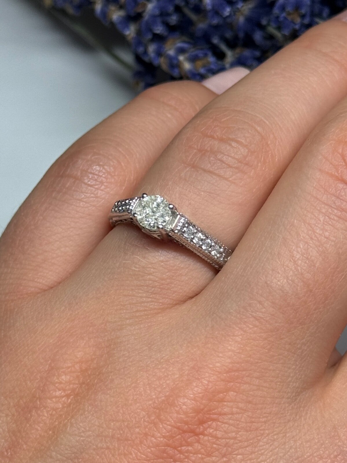 10K White Gold Ring Sapphire Size 6.5