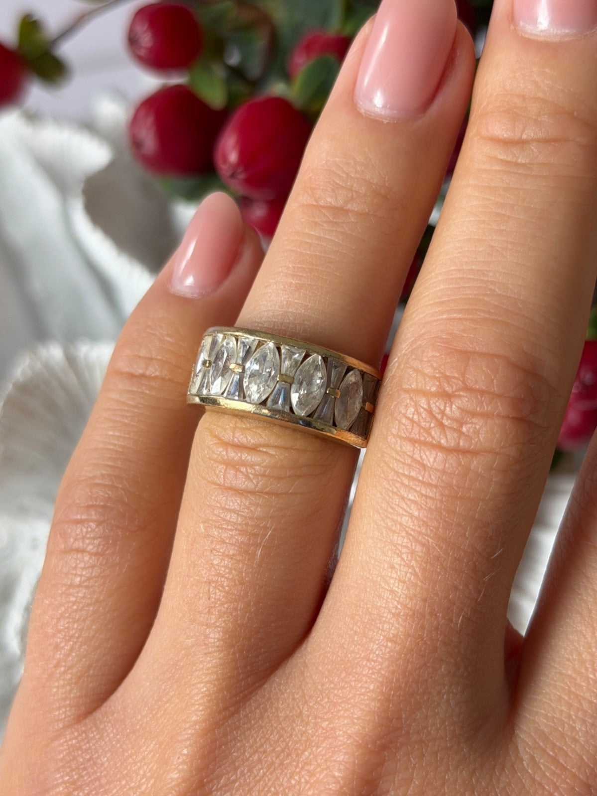 925 Sterling Silver Gold Plated Beryl Ring Size 6