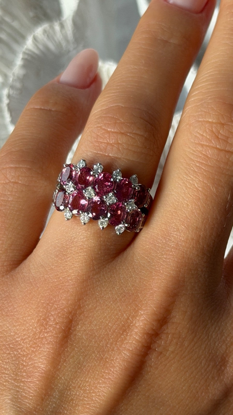 18K 750 White Gold Pink Tourmaline & Diamond Ring Size 6.5