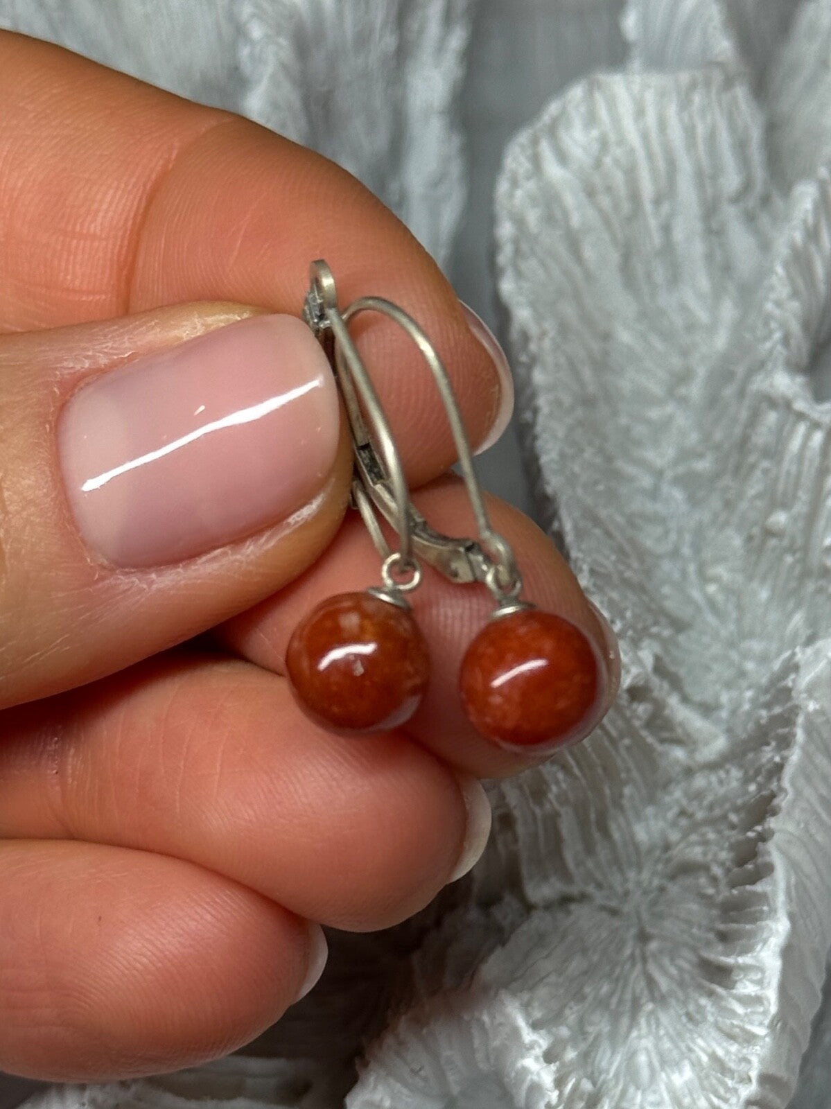 Vintage 925 Sterling Silver Amber Earrings Length 1 Inch