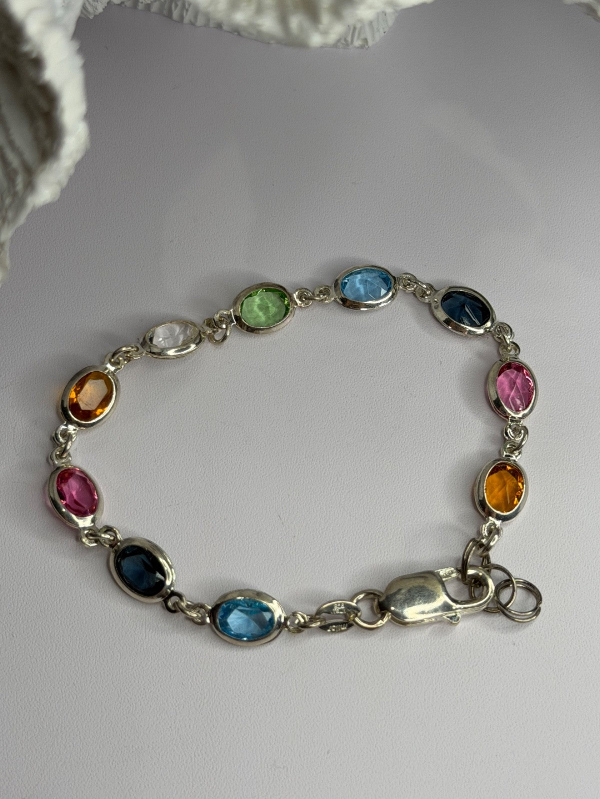 Italy Milor 925 Sterling Silver Multi Color Crystals Bracelet Size 7.5