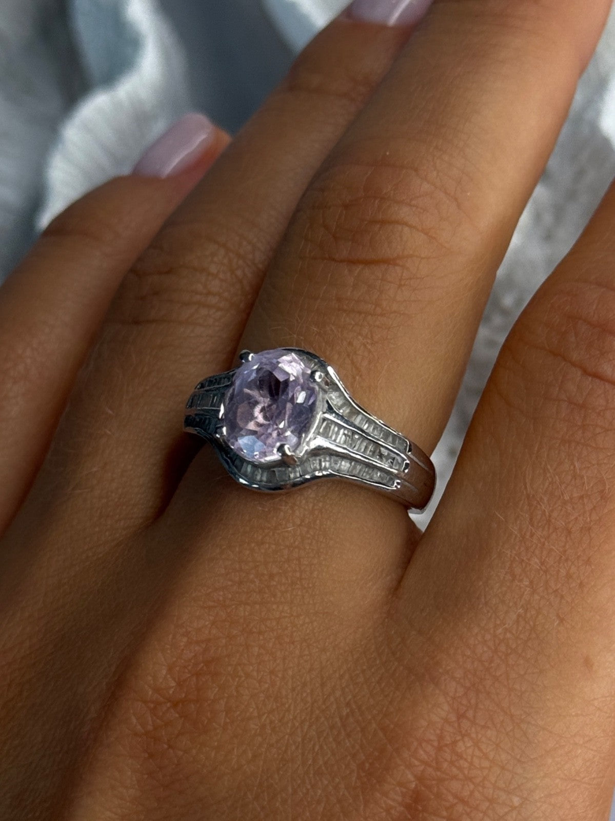 925 Sterling Silver Morganite & Beryl Ring Size 8