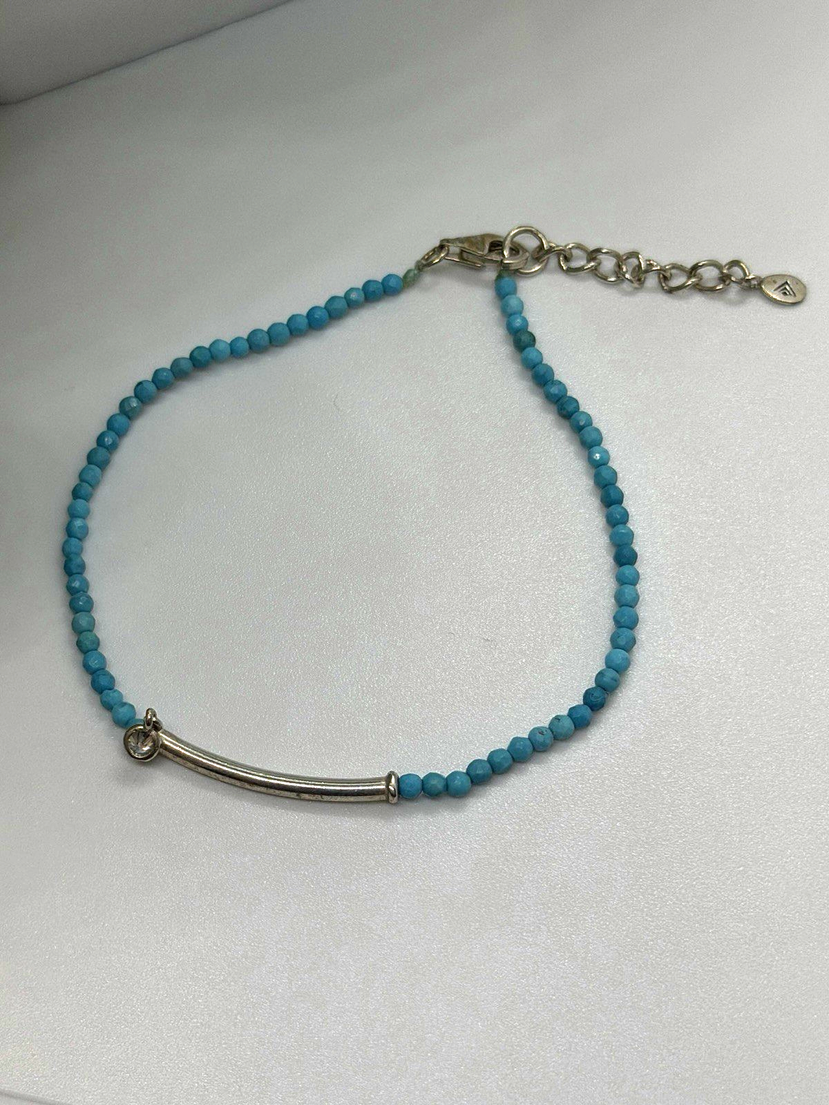Adjustable 925 Sterling Silver Blue Turquoise Crystal Charm Bracelet