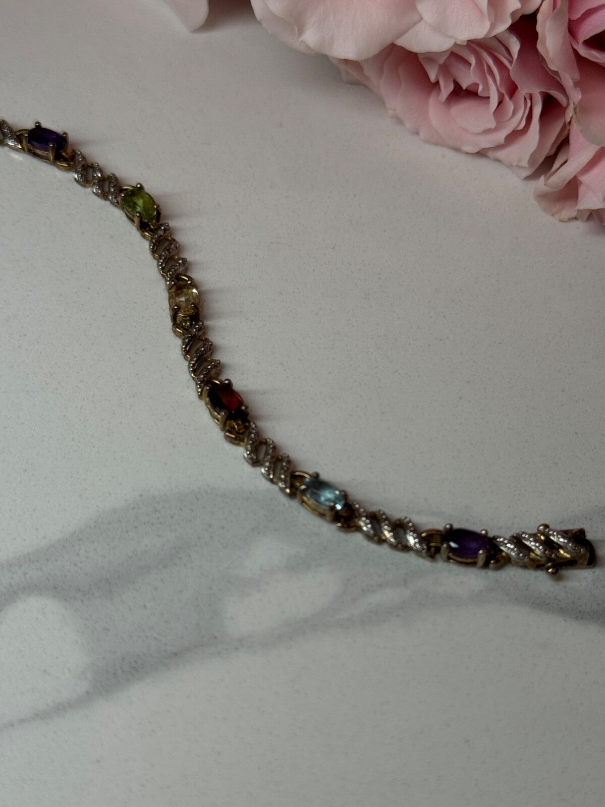 925 Sterling Silver Amethyst Topaz Garnet Citrine Peridot Bracelet Length 7.5