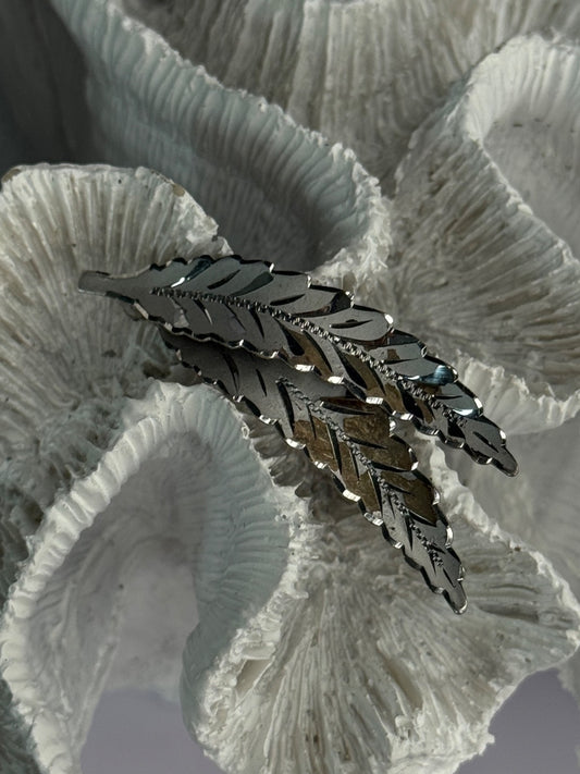 925 Sterling Silver Brooch Leaves Width 2.1 Inch