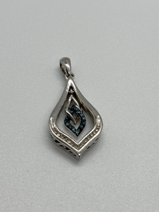 925 Sterling Silver Blue & White Spinel Pendant Length 33 Mm