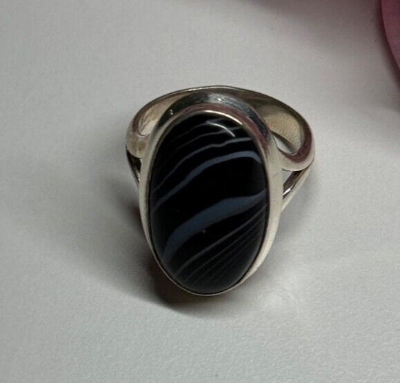 925 Sterling Silver Agate Ring Size 7