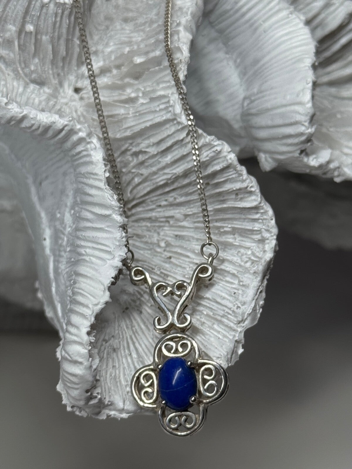 925 Sterling Silver Lapis Lazuli Necklace Length 19 In