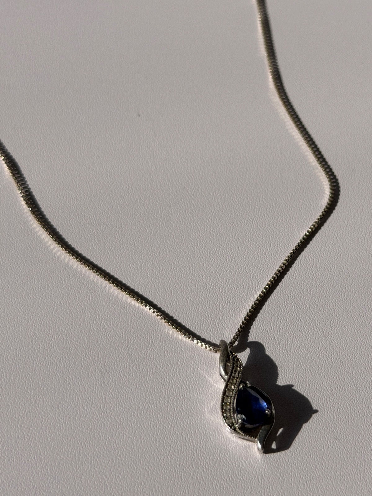925 Sterling Silver Blue Sapphire & Quartz Necklace Length 16 in