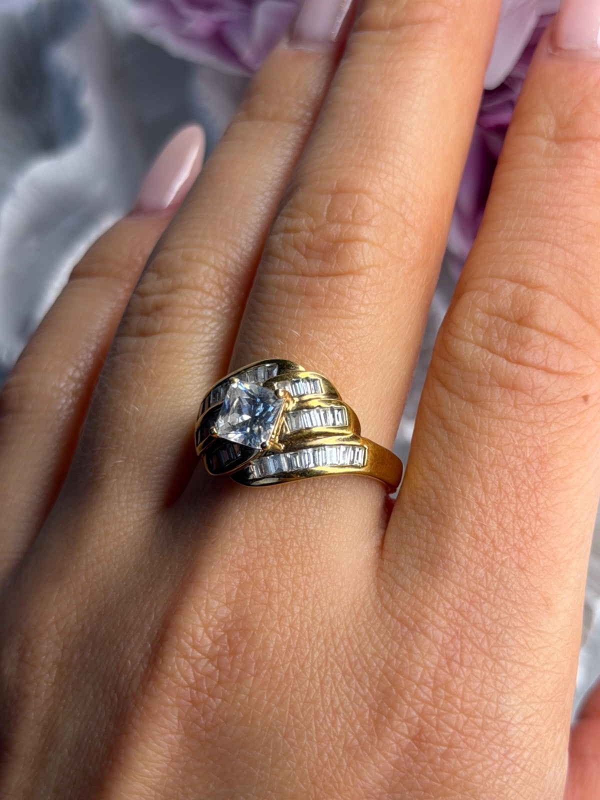 925 Sterling Silver Gold Plated Cz Ring Size 9.5