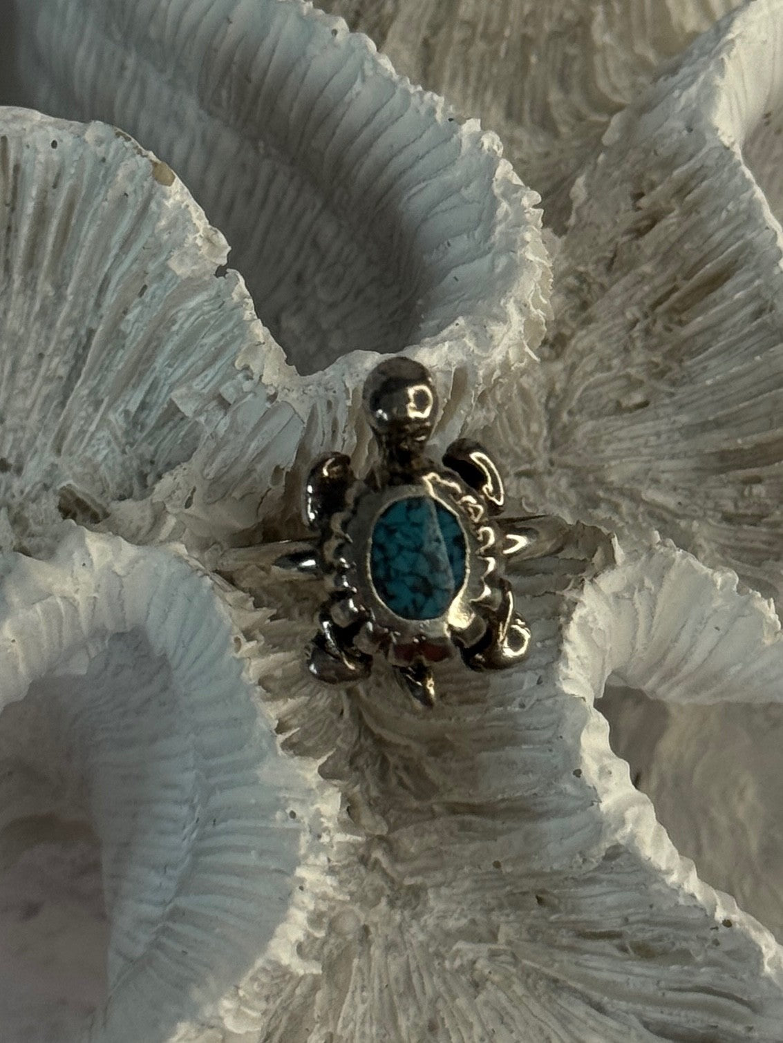 925 Sterling Silver Turtle Turquoise Ring Size 6.5