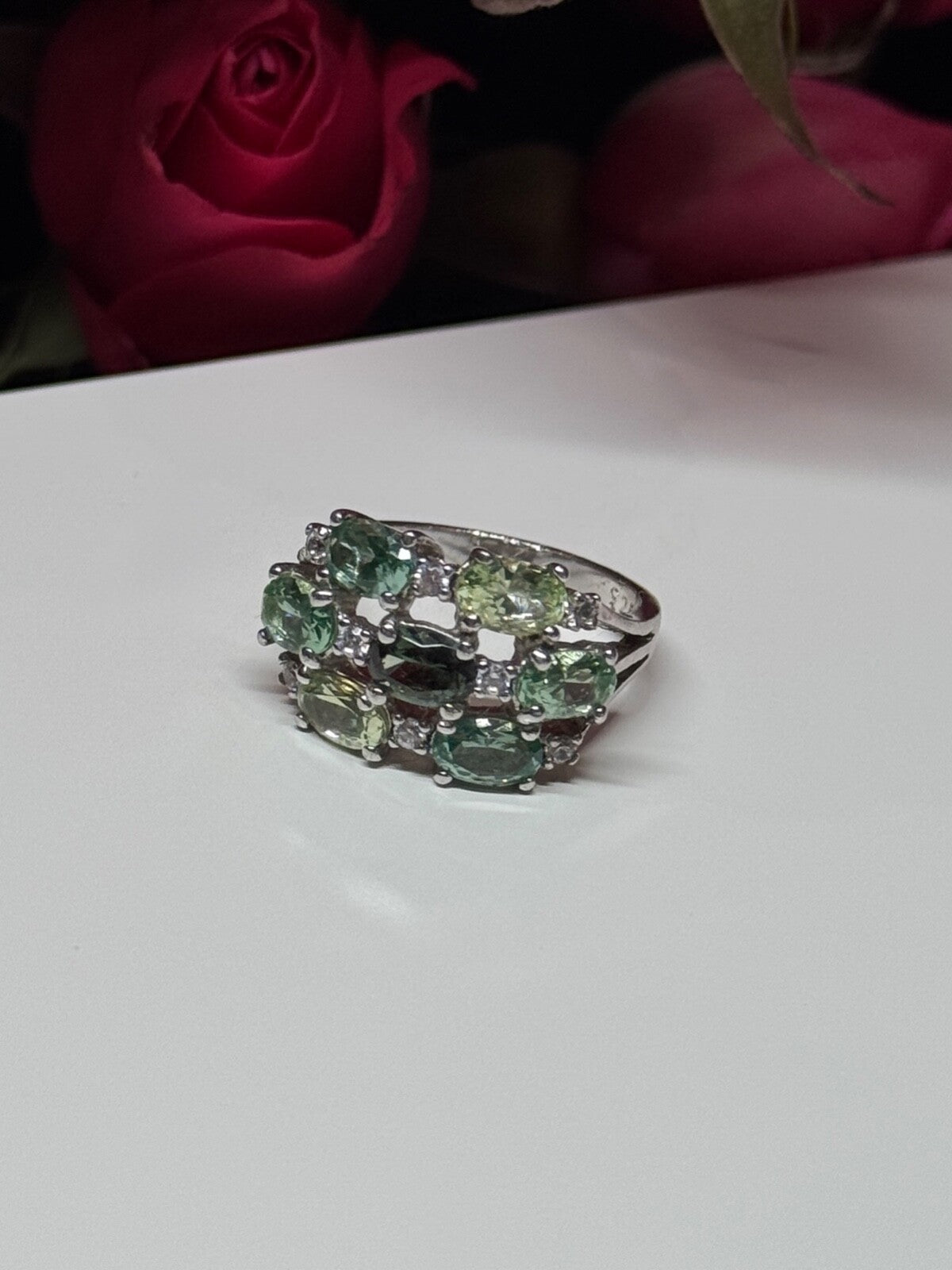 925 Sterling Silver Spinel & CZ Ring Size 6