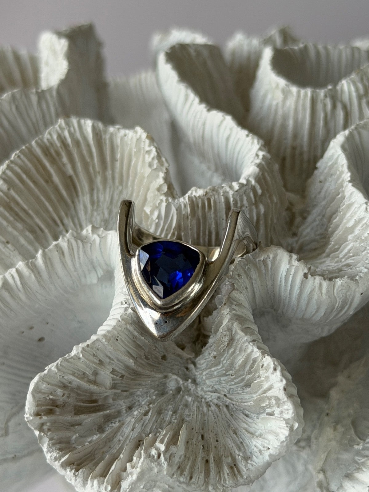 Handmade Custom 925 Sterling Silver Sapphire Ring Size 7.5