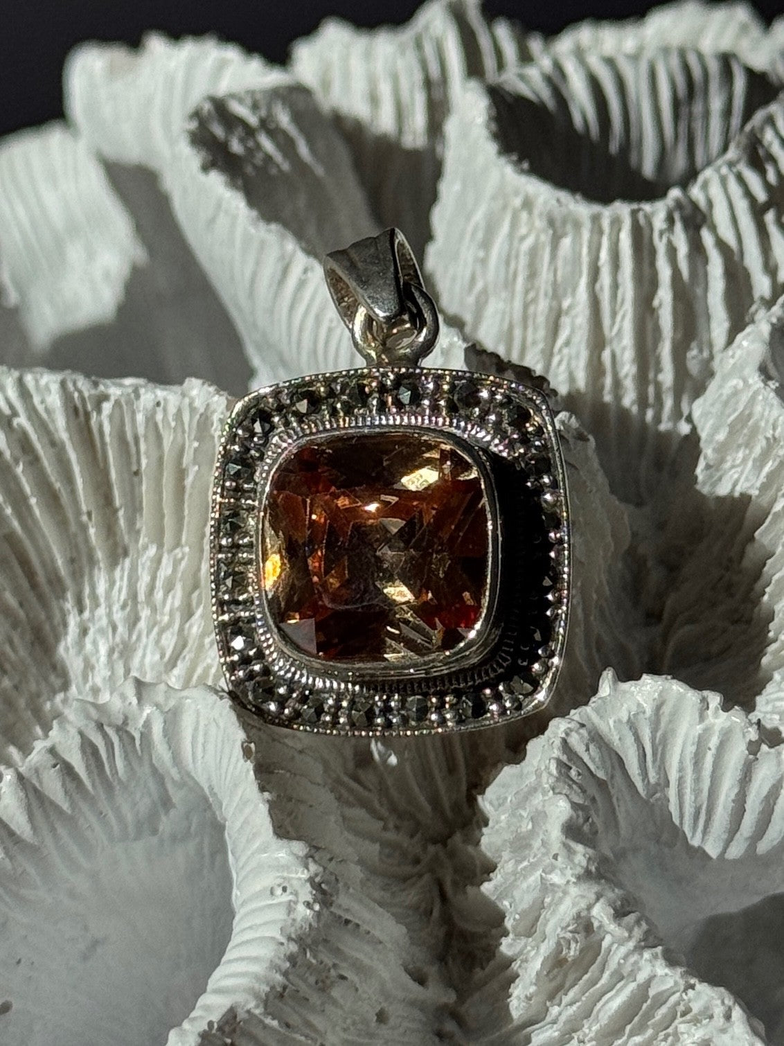 925 Sterling Silver Citrine & Marcasite Pendant