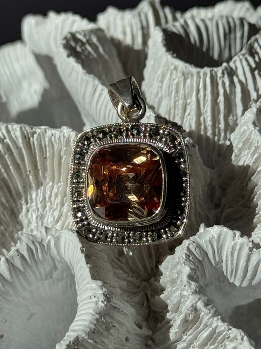 925 Sterling Silver Citrine & Marcasite Pendant