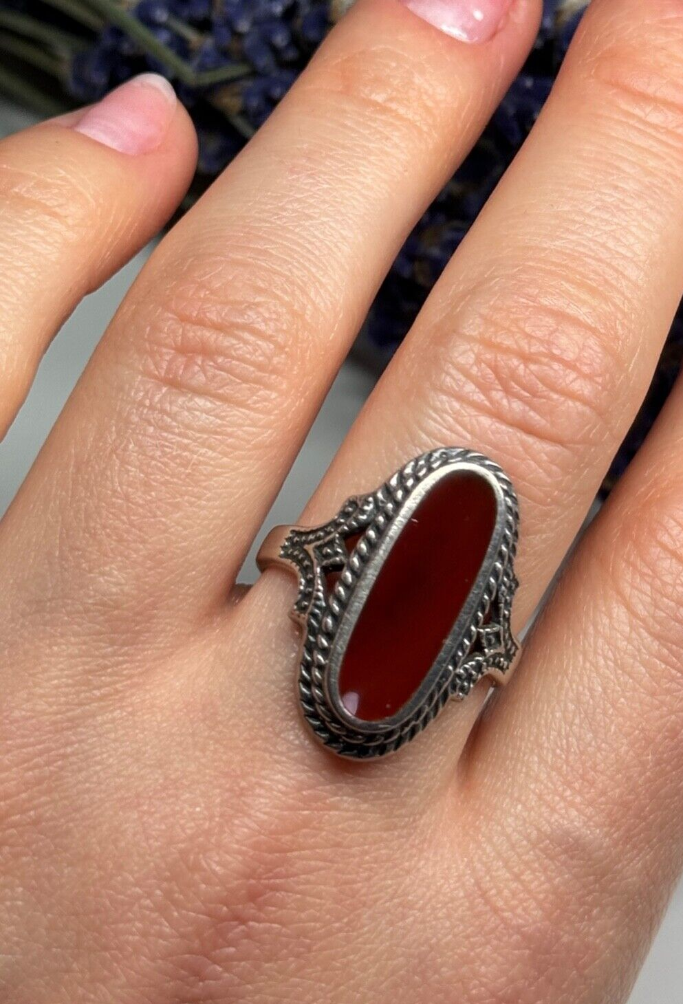 925 Sterling Silver Amber Ring Size 8