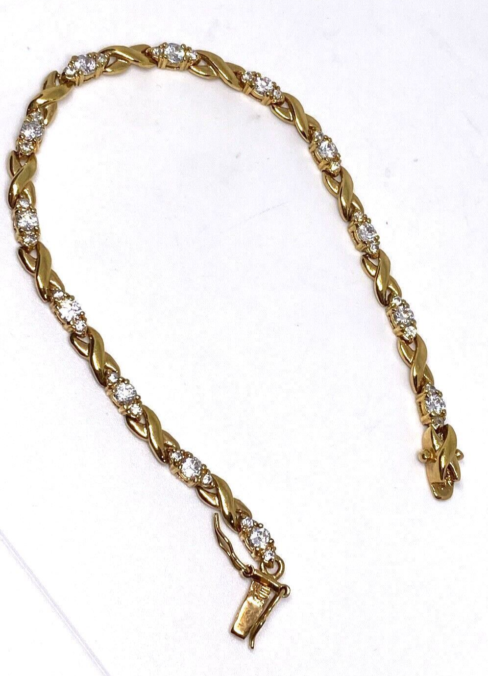 925 Sterling Silver Gold Plated CZ Bracelet 8.5 in