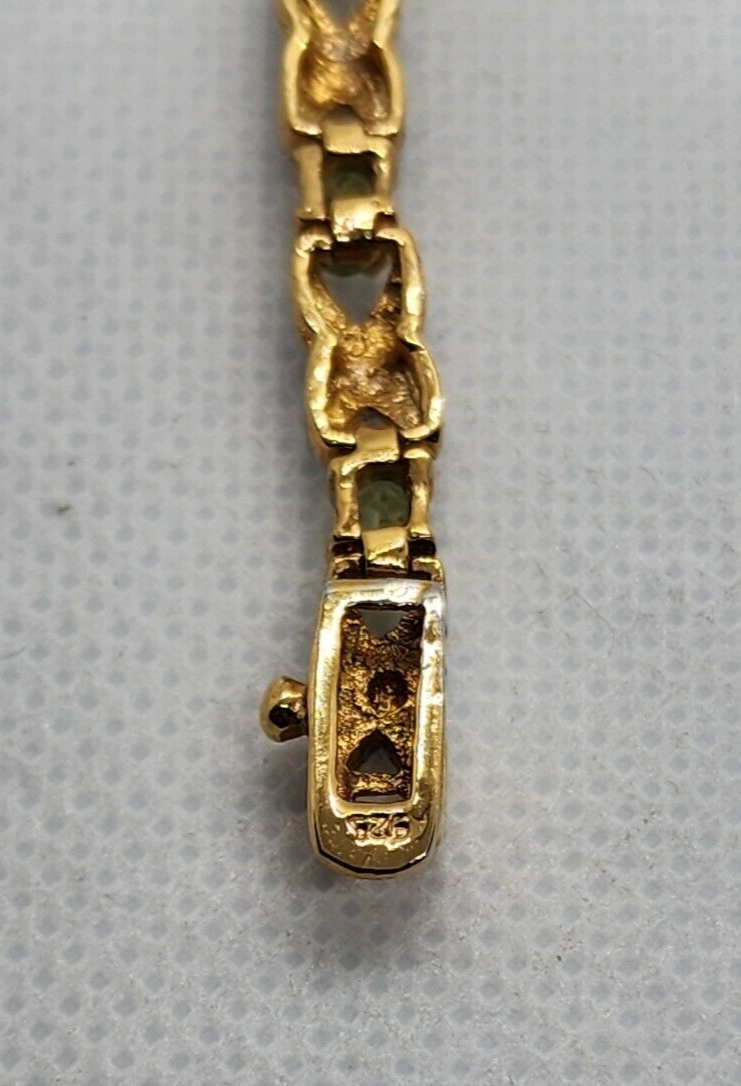 925 Sterling Silver Vermeil Peridot AND Diamonds Bracelet Size 7 IN