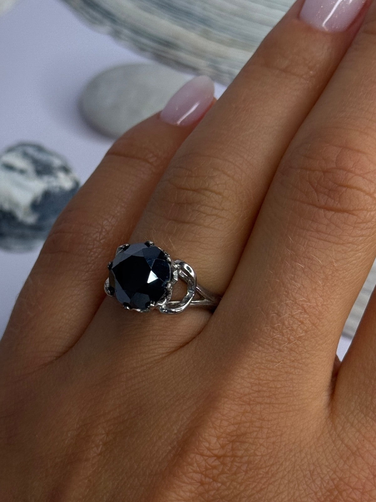 Vintage 925 Sterling Silver Hematite Ring Size 6