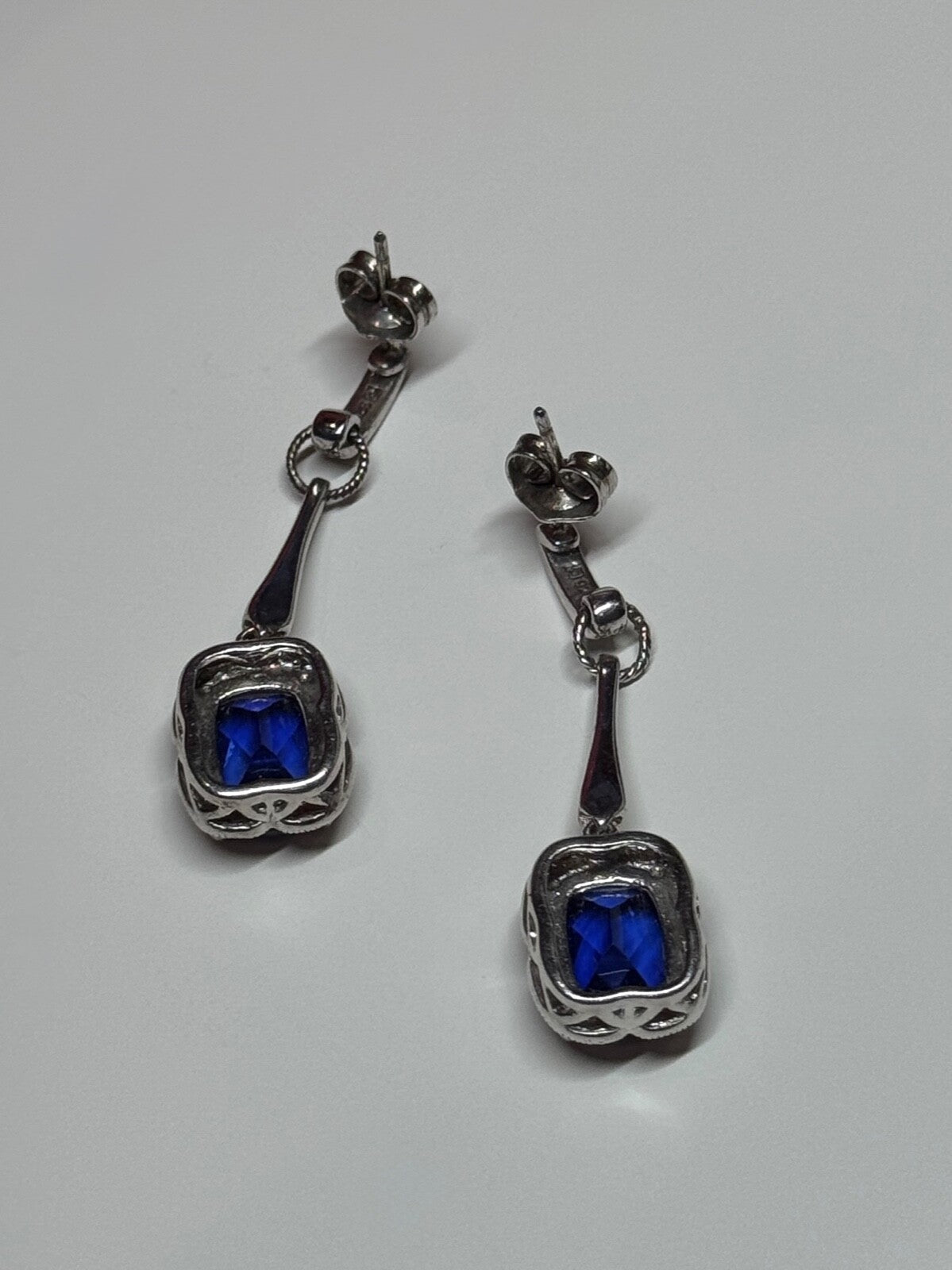 925 Sterling Silver Sapphire Earrings Length 1.5 Inch