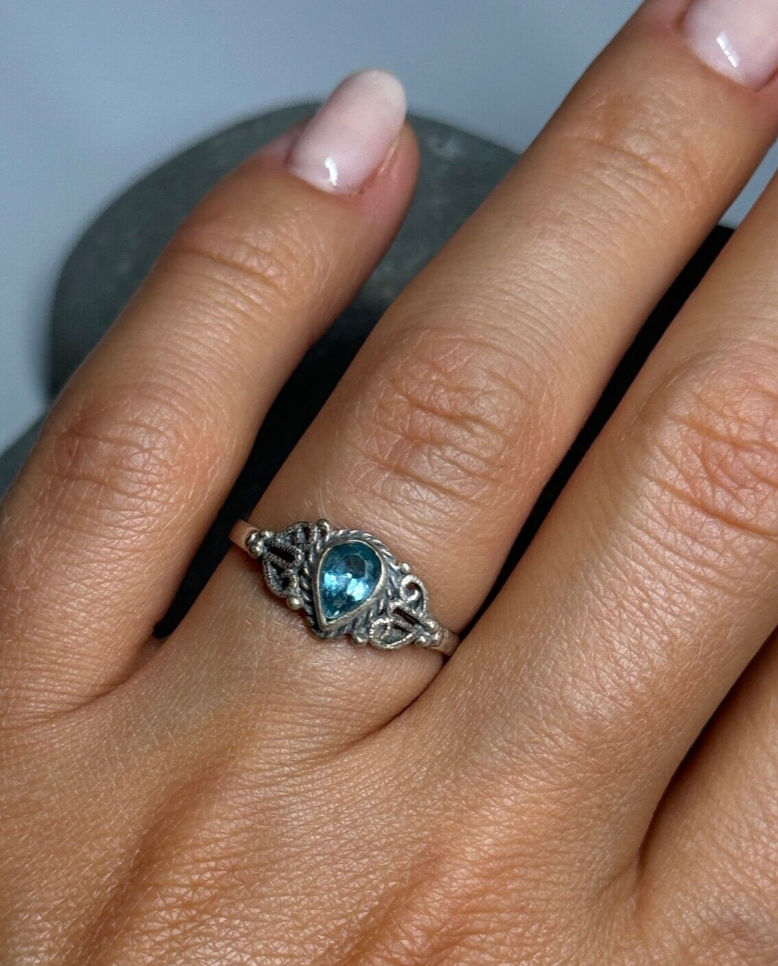 925 Sterling Silver Aquamarine Ring Size 6.5