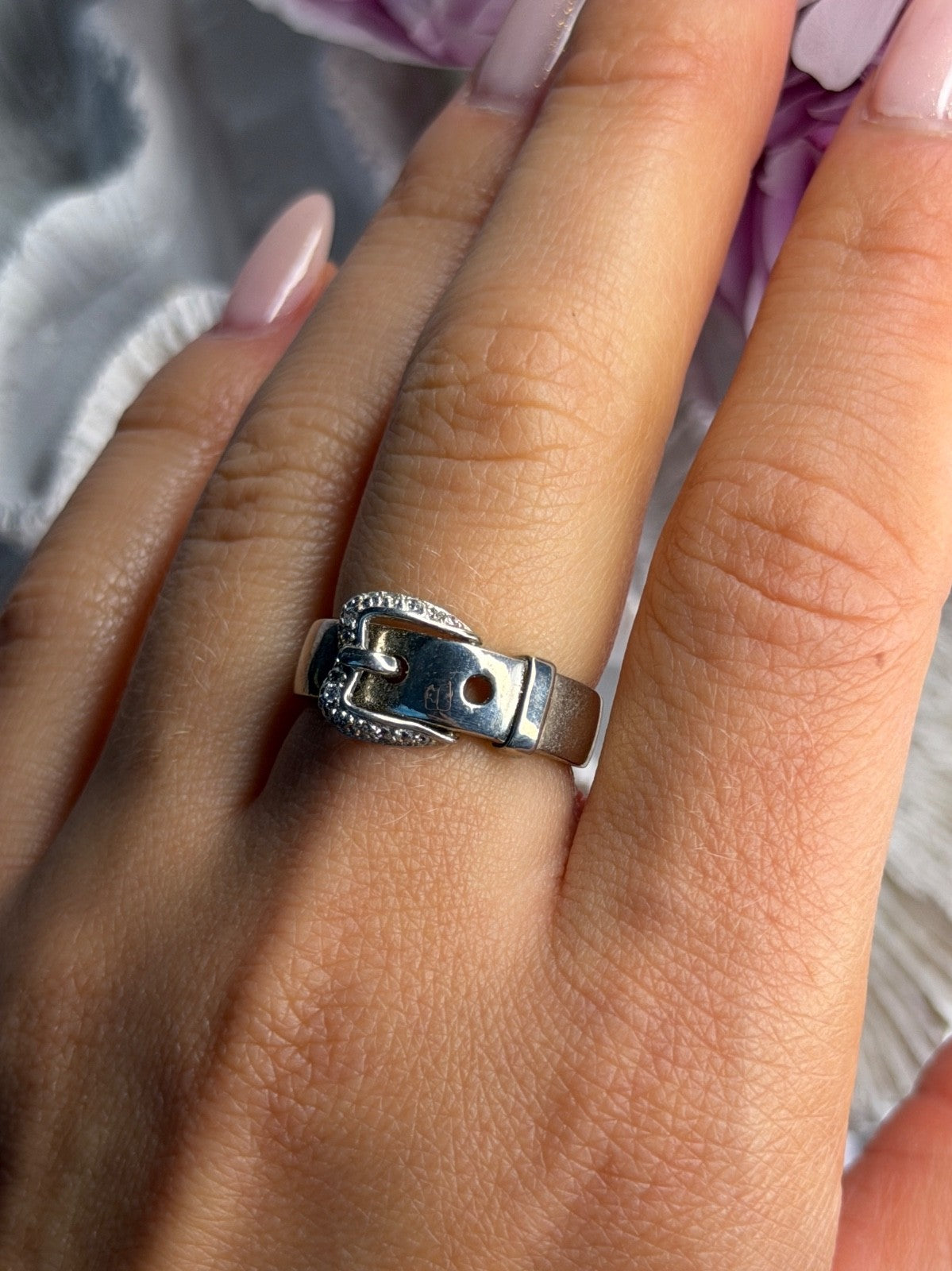 925 Sterling Silver Belt Cz Ring Size 8