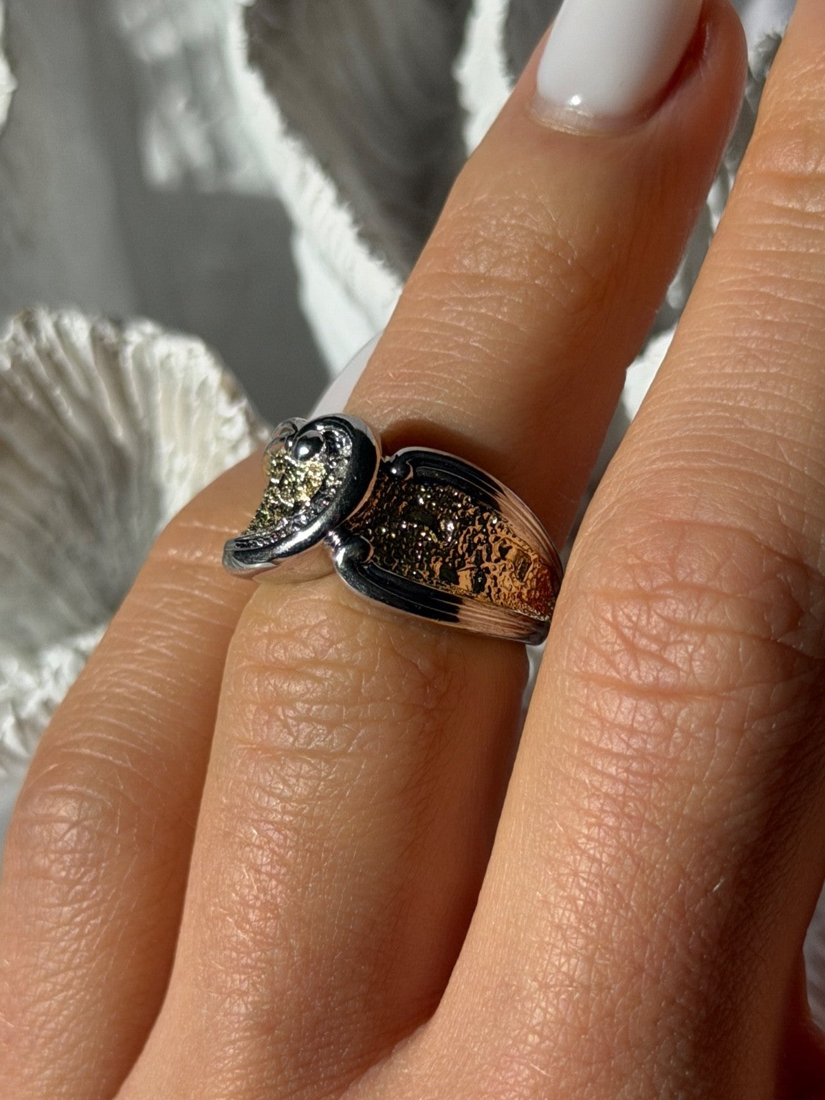 925 Sterling Silver Gold Plated Part Colorless Sapphire Ring Size 5