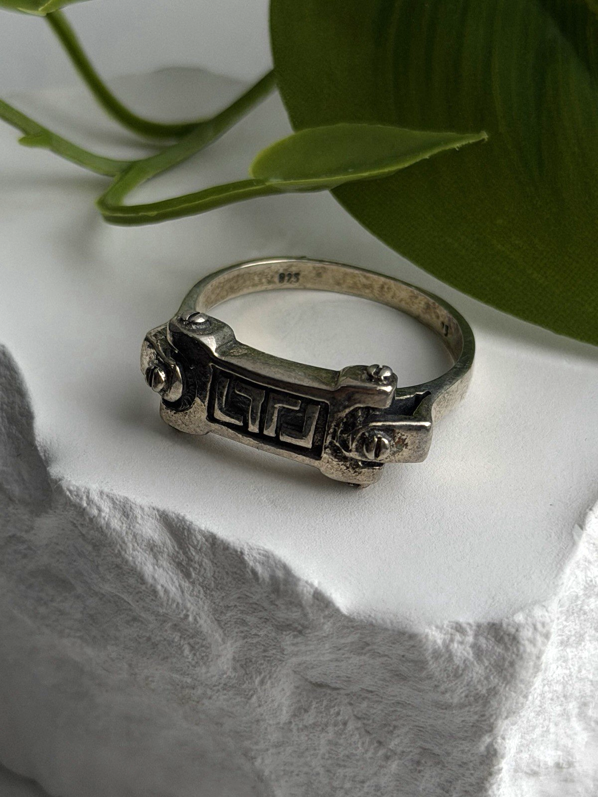 Men's Vintage Greek Key 925 Sterling Silver Ring Size 12.5