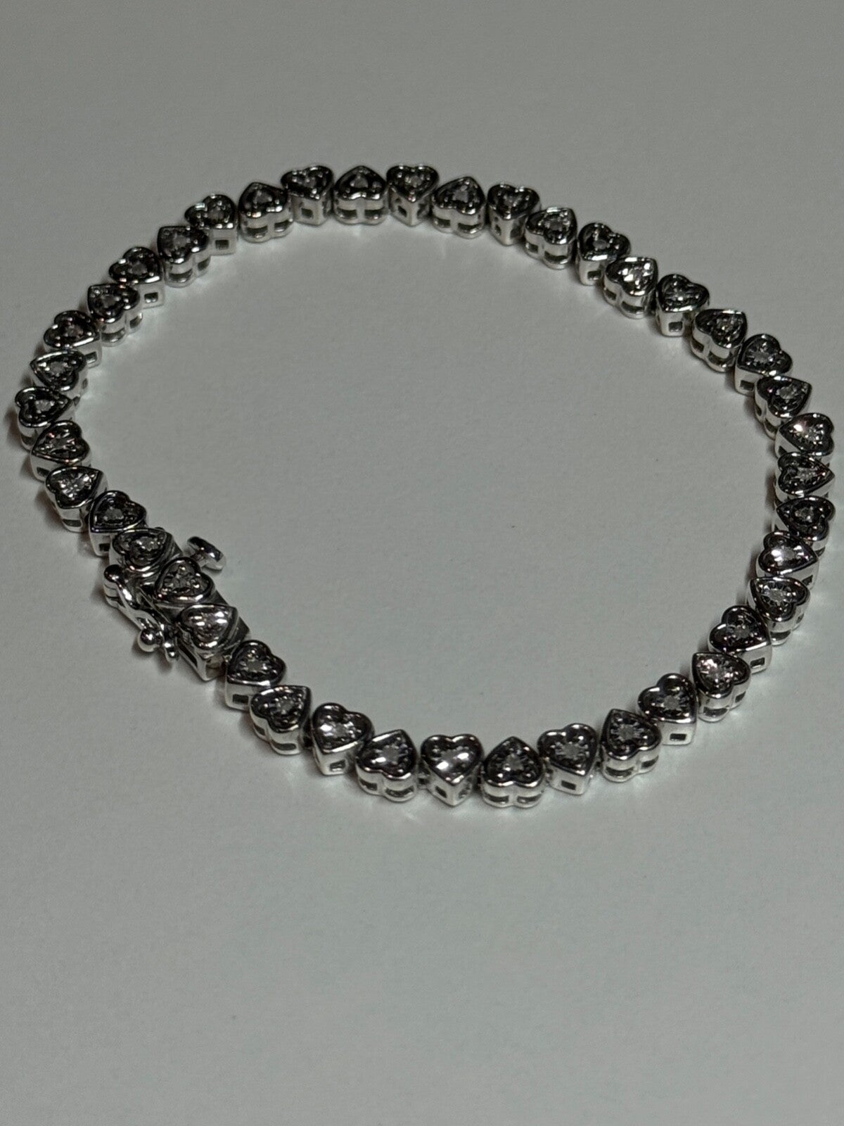 925 Sterling Silver White Sapphire Heart Bracelet Size 7 Inch