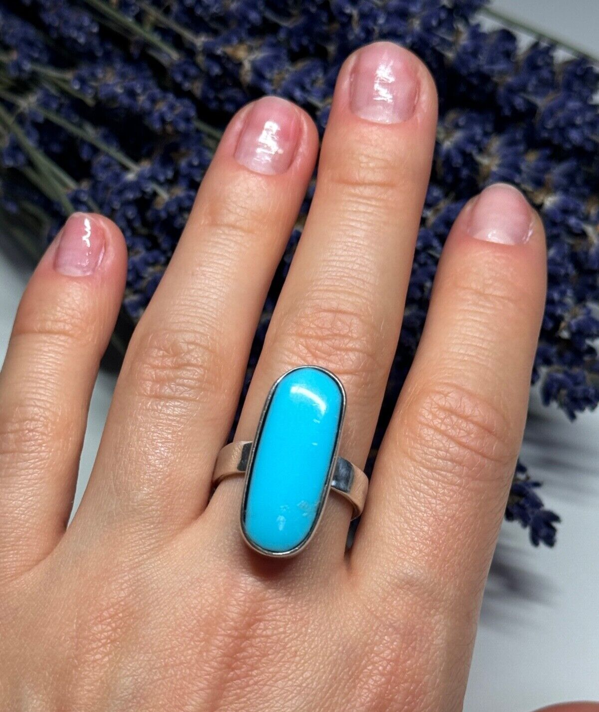 925 Sterling Silver Larimar Ring Size 8