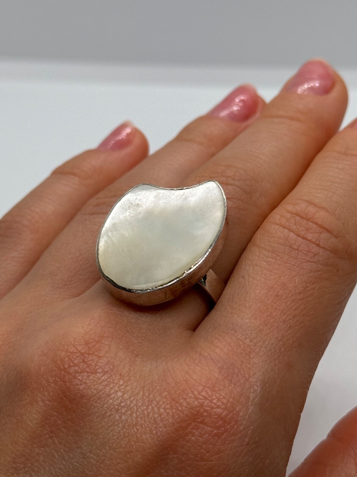925 Sterling Silver Abalone Shell Ring Size 12
