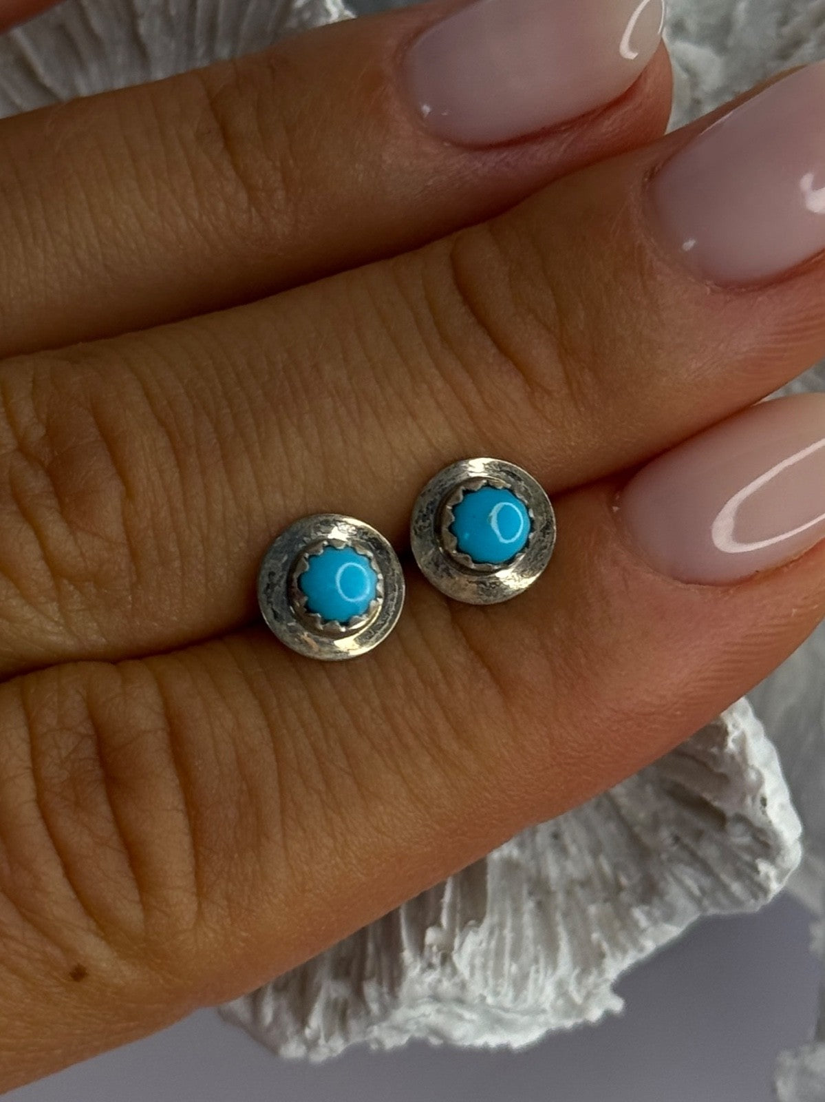 925 Sterling Silver Turquoise Stud Earrings Length 0.30 Inch