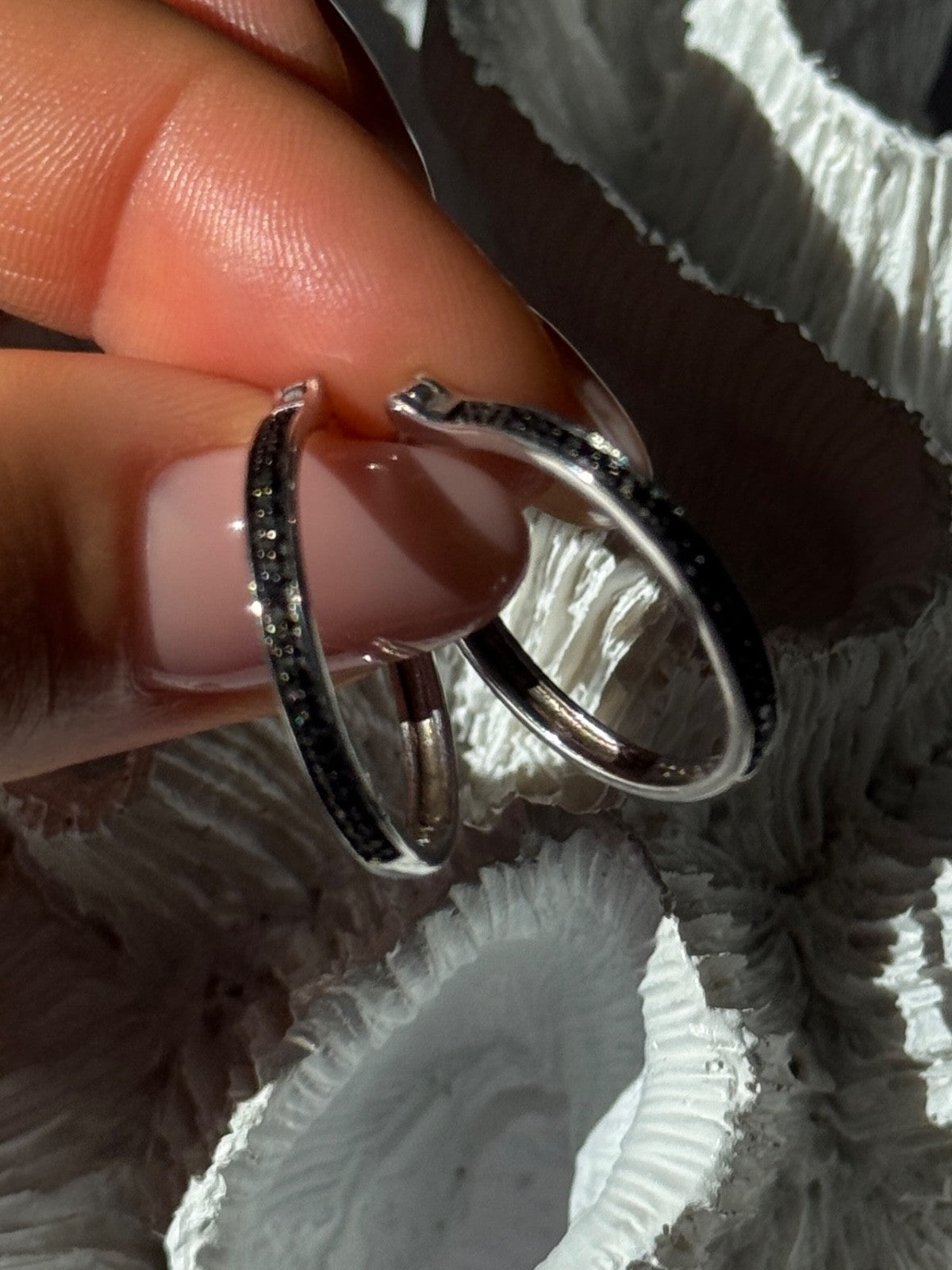 925 Sterling Silver Onyx Hoop Earrings