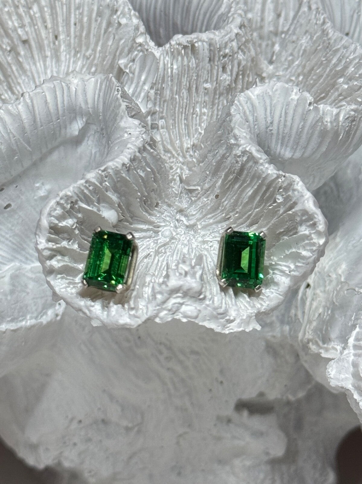 925 Sterling Silver Green Peridot Earrings Length 8 Mm