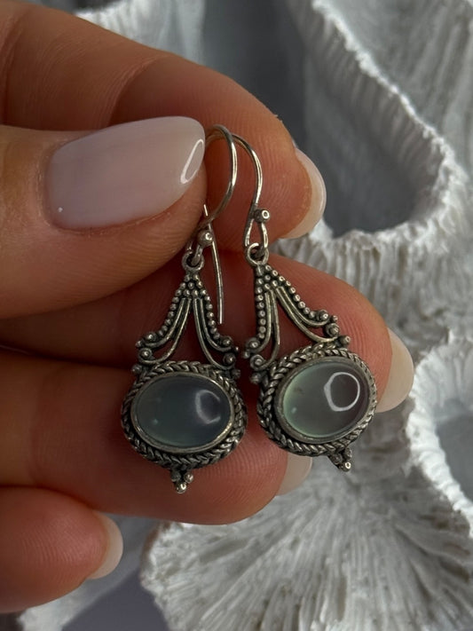 Vintage 925 Sterling Silver Jade Earrings Length 1.40 Inch