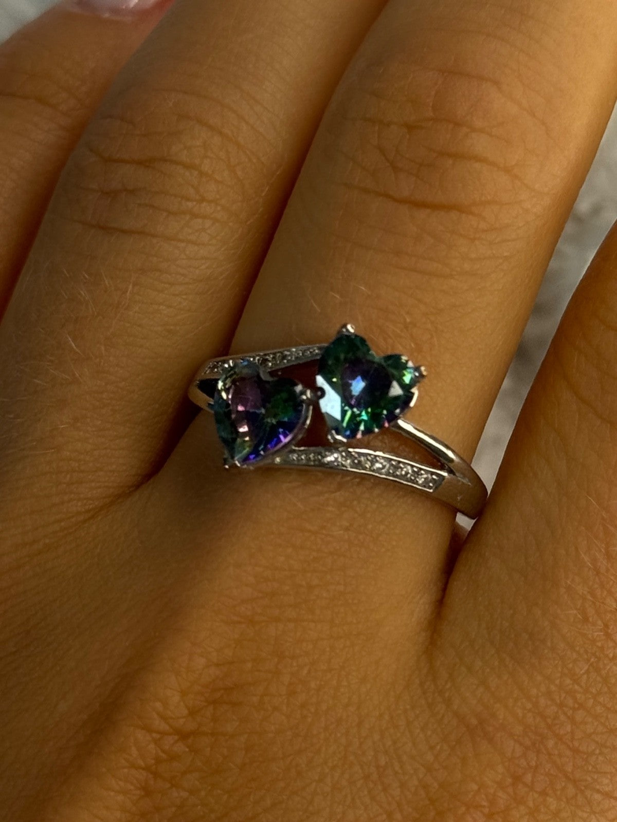 925 Sterling Silver Alexandrite Heart & Beryl Ring Size 10
