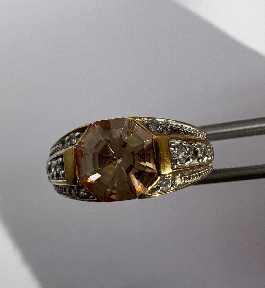 925 Sterling Silver Gold Plated Citrine & CZ Ring Size 6.5