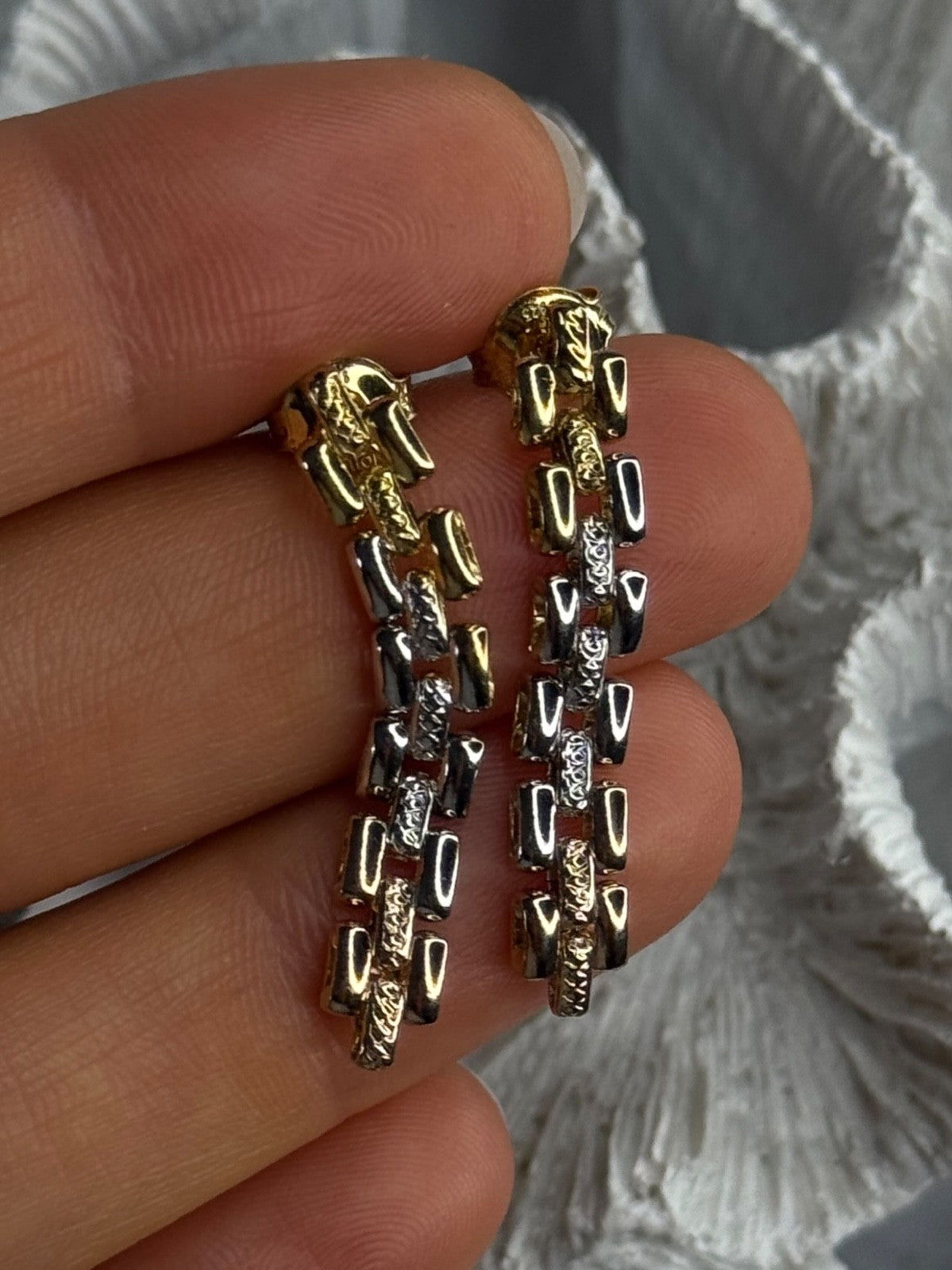 Italy Milor 925 Sterling Silver Gold Plated Earrings Length 1.40 Inch
