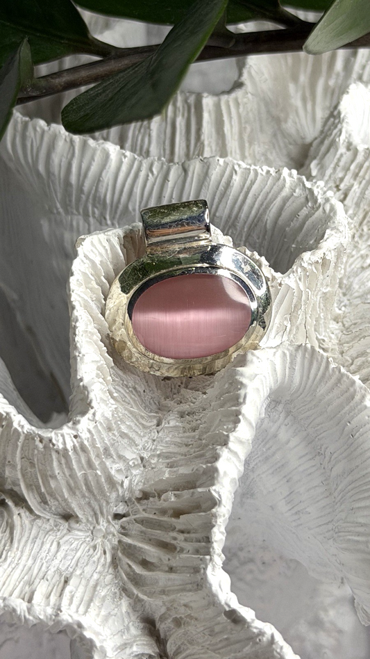 925 Sterling Silver Pink Cat's Eye Quartz Pendant