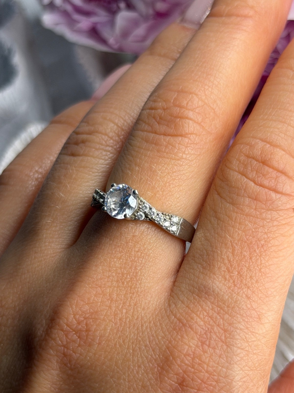 925 Sterling Silver White Spinel Ring Size 8