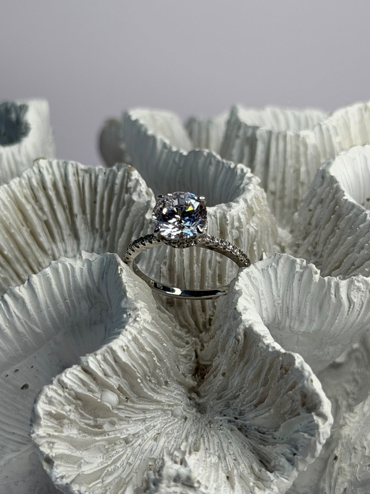 AZL 925 Sterling Silver Lab-Created Diamond Ring Size 6