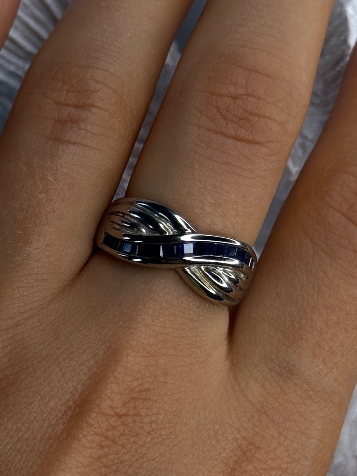 925 Sterling Silver Sapphire Ring Size 8